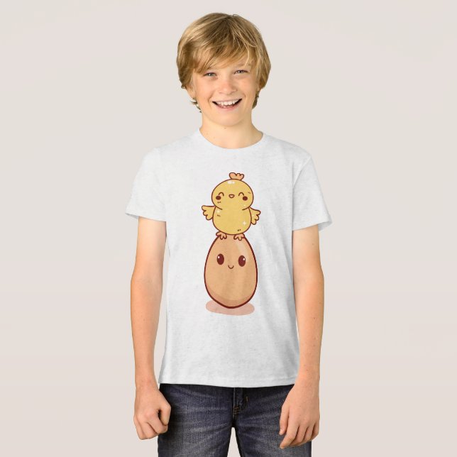 Cute Chick Standing on Smiling Egg Tri-Blend Shirt (Front Full)