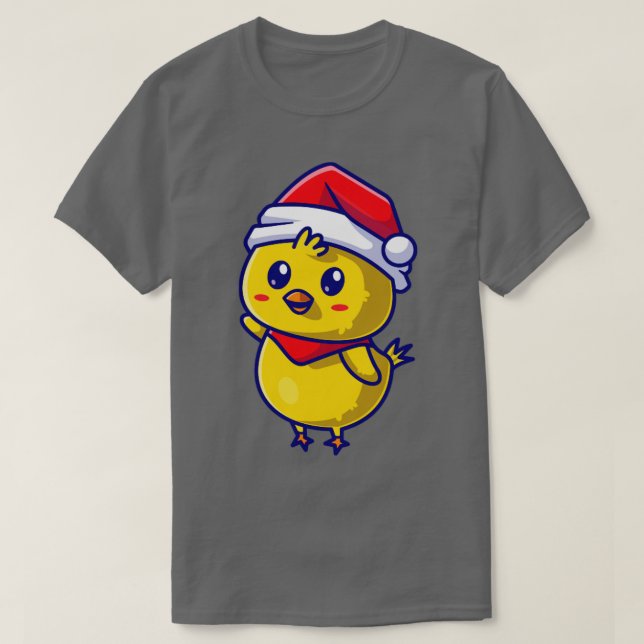 Cute Chick with Cap And Scarf Waving Hand Cartoon T-Shirt (Design Front)