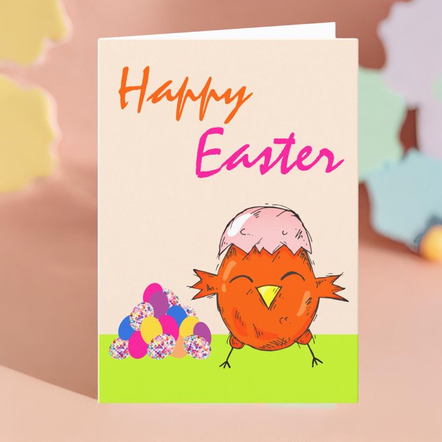 Cute Chick with Easter Eggs Happy Easter Holiday Card (Creator Uploaded)