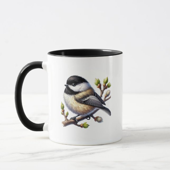Cute chickadee bird lovers monogram  mug (Left)