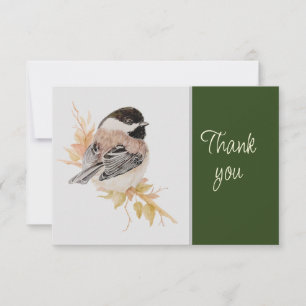 Cute Chickadee Bird Nature WatercolorThank you Thank You Card