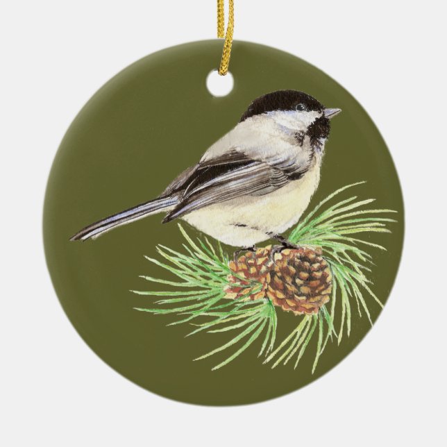 Cute Chickadee Bird, Nature, Wildlife, Animal Ceramic Tree Decoration (Front)