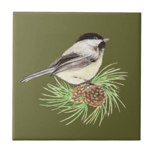 Cute Chickadee Bird, Nature, Wildlife, Animal Tile