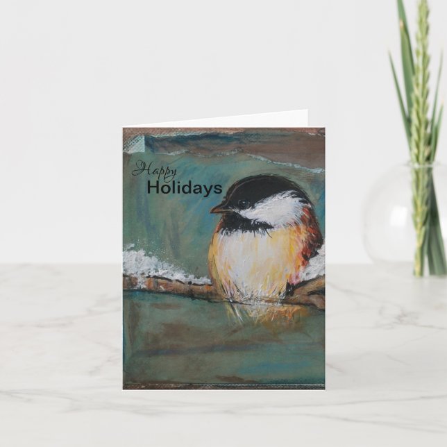 Cute Chickadee Happy Holidays Holiday Card (Front)