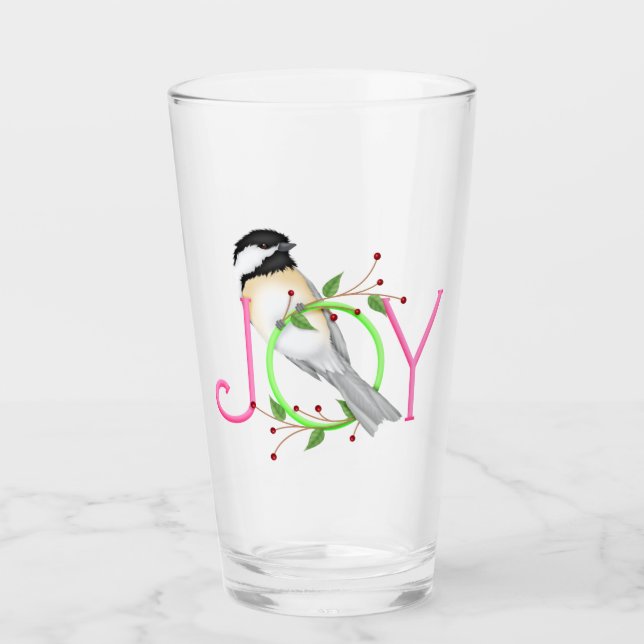 Cute Chickadee "Joy" Glass (Front)