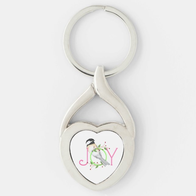 Cute Chickadee "Joy" Key Ring (Front)