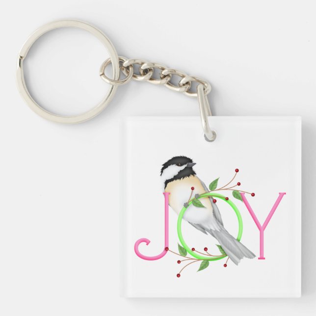Cute Chickadee "Joy" Key Ring (Front)
