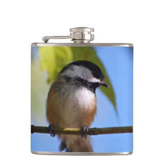 Cute Chickadee on A Branch Photograph Hip Flask