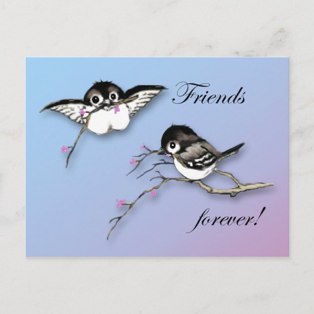 Cute Chickadee Postcard Friends Forever (Front)
