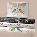 Cute Chickadee Trio Gift Wrapping Paper Sheet<br><div class="desc">Another great bird and floral pattern from Studio Posies. This is a cute and sweet chickadee and floral combination in pink, gold and teal. Perfect for a child's birthday, Valentine's day wrapping paper and even can be used for wedding wrapping paper. The flower blooms are in the shape of hearts....</div>
