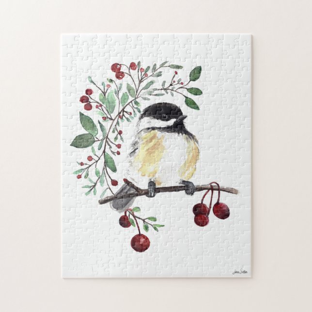 Cute Chickadee Watercolor Art Jigsaw Puzzle (Vertical)