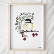 Cute Chickadee Watercolor Art