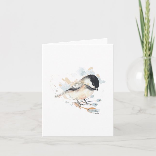 Cute Chickadee Watercolor Note Card (Front)
