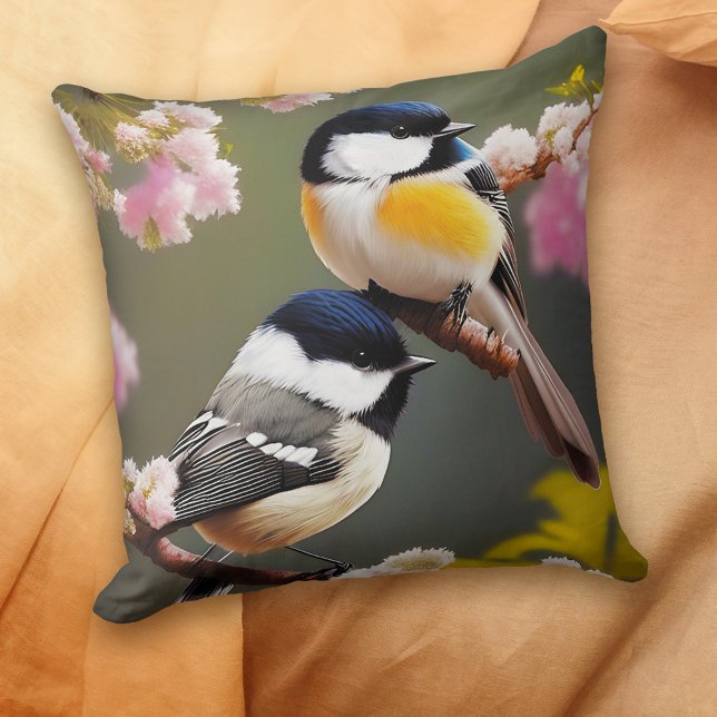 Cute Chickadees Spring Birds Cushion (Creator Uploaded)
