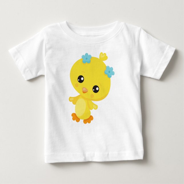 Cute Chicken, Baby Chicken, Chick, Flowers T-Shirt (Front)