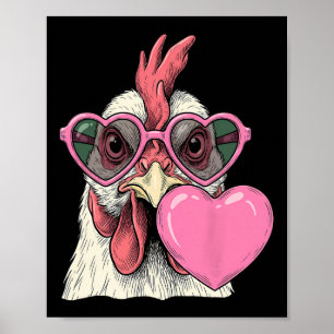 Cute Chicken Blowing Pink Valentine Heart Bubble G Poster