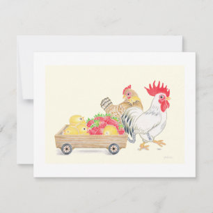 Cute Chicken Chicks Family Strawberries Flat  Card