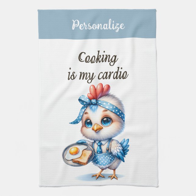 Cute Chicken Cooking Breakfast Funny Kitchen Quote Tea Towel (Vertical)