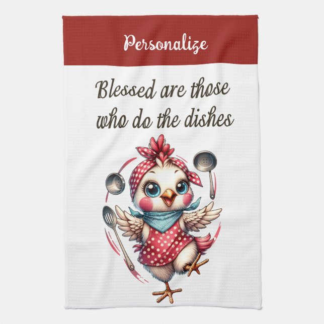 Cute Chicken Cooking Funnyy Kitchen Quote  Tea Towel (Vertical)