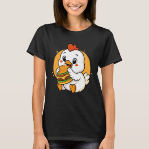 Cute Chicken Eating Burger Funny Kawaii Animal Foo T-Shirt