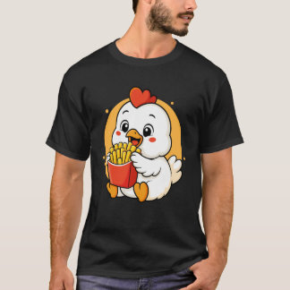 Cute Chicken Eating Fries Funny Kawaii Animal Food T-Shirt