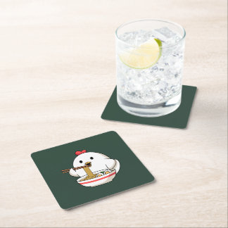Cute Chicken Eating Ramen Noodles Kawaii Illustrat Square Paper Coaster
