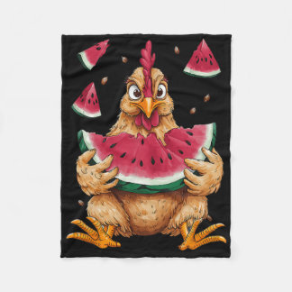 Cute Chicken Eating Watermelon Fruit Summer Men Wo Fleece Blanket