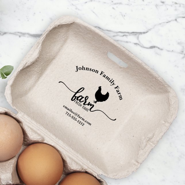 Cute Chicken Farm Fresh Eggs Carton Add Name Rubber Stamp (Creator Uploaded)