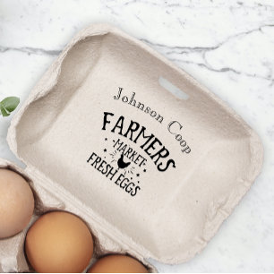 Cute Chicken Farm Fresh Eggs Carton Add Name Rubber Stamp