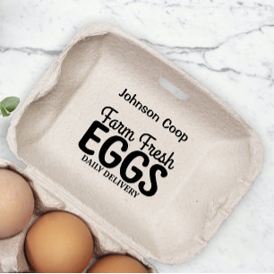 Cute Chicken Farm Fresh Eggs Carton Add Name Rubber Stamp