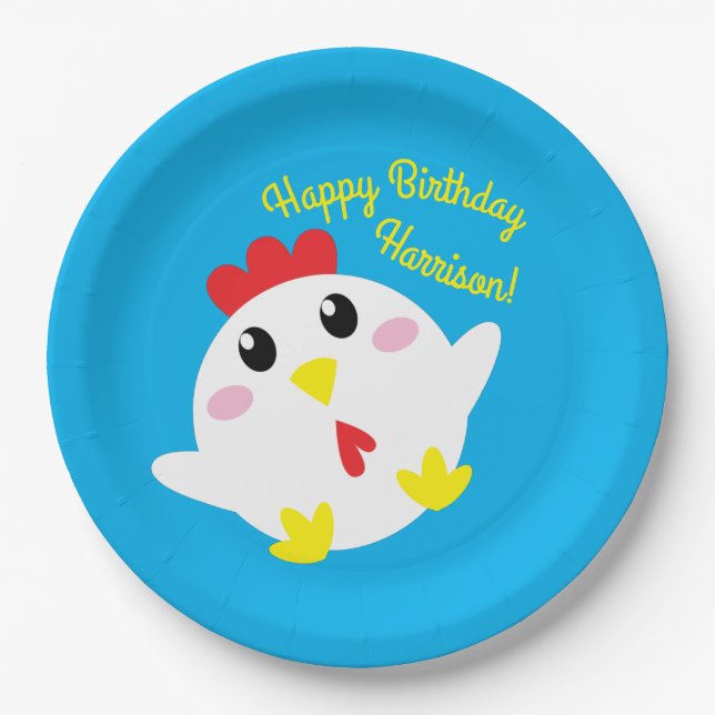 Cute Chicken Farm Kids 1st Birthday Party Paper Plate (Front)