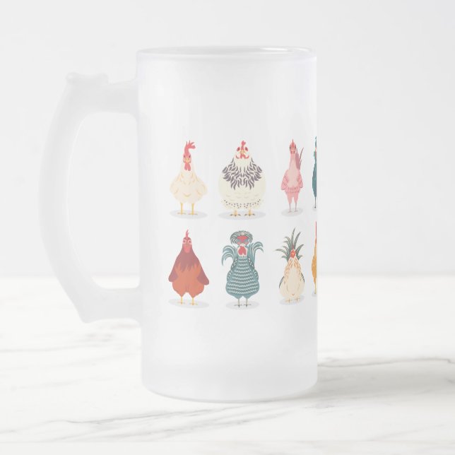Cute Chicken Frosted Glass Beer Mug (Left)
