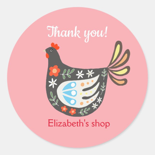 Cute Chicken Hen Small Business Thank you mailing  Classic Round Sticker (Front)