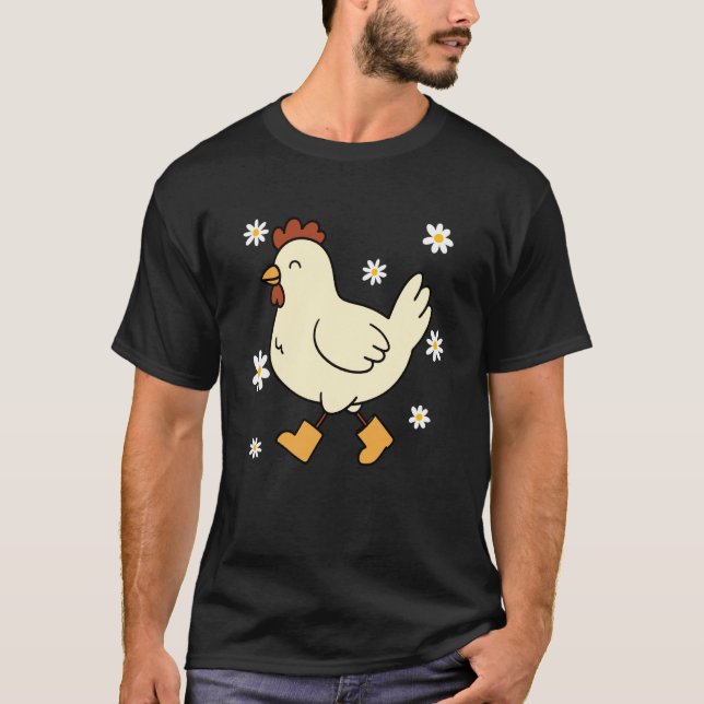 Cute Chicken in Rain Boots T-Shirt (Front)