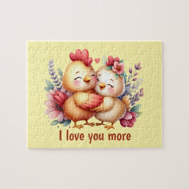 Cute chicken love you more customizable jigsaw puzzle (Horizontal)