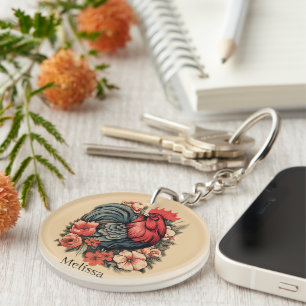 Cute chicken lovers add name  key ring