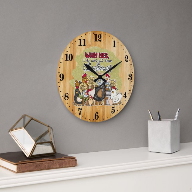 cute chicken lovers Country farmhouse Large Clock (Office)