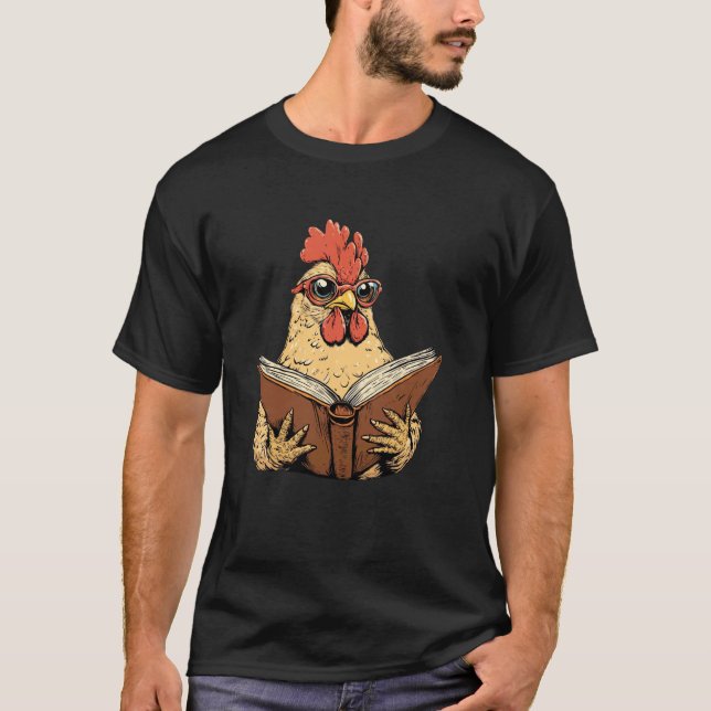 Cute Chicken Reading Book T-Shirt (Front)