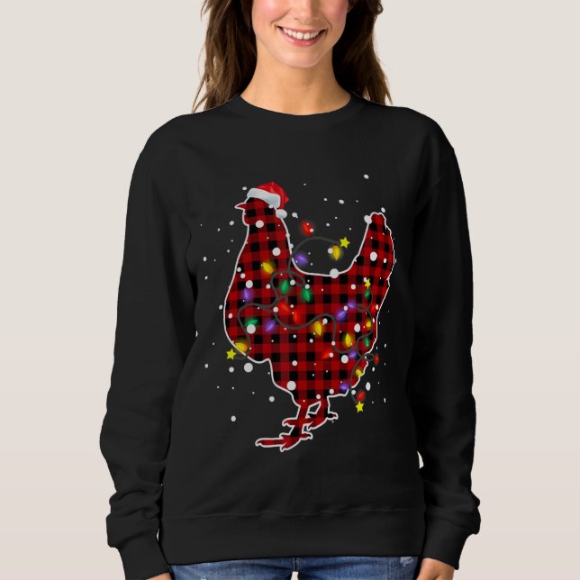 Cute Chicken Red Plaid Christma Sweatshirt (Front)