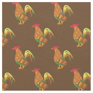 Cute Chicken Rooster Kids Baby Nursery Brown Fabric