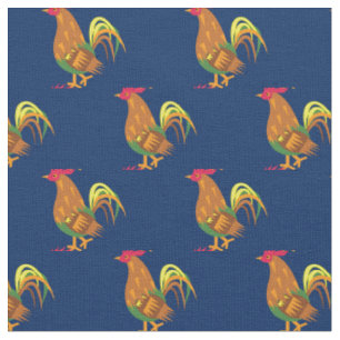 Cute Chicken Rooster Kids Baby Nursery Navy Blue Fabric