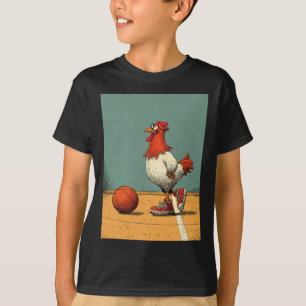 Cute Chicken Sports Funny Sketll Cartoon Design T-Shirt