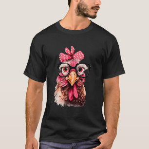 Cute Chicken With Bandana Headband & Glasses Mom W T-Shirt