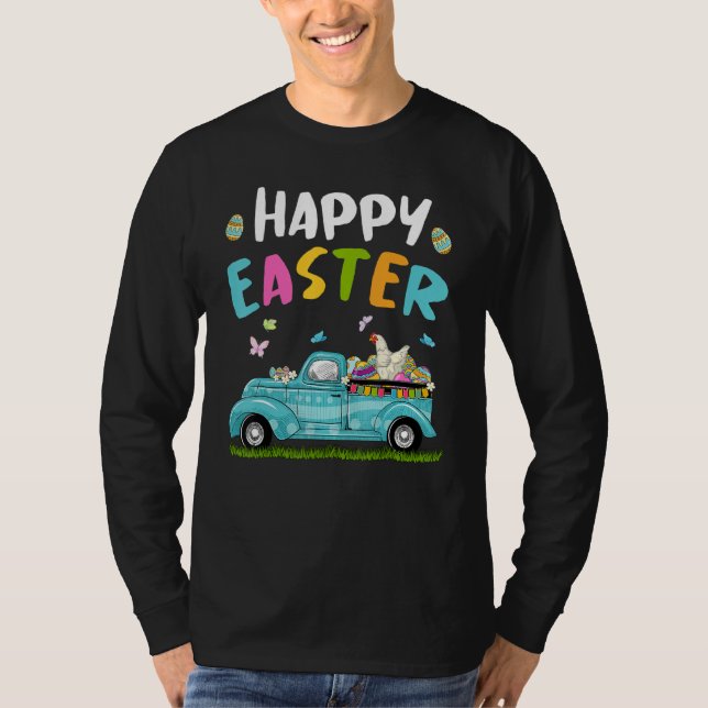 Cute Chicken With Bunny Ears Egg Hunting Truck Eas T-Shirt (Front)