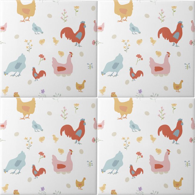 Cute Chickens Hens and Baby Chicks Kitchen Tile (Cute Chickens Hens and Baby Chicks Kitchen Ceramic Tile)