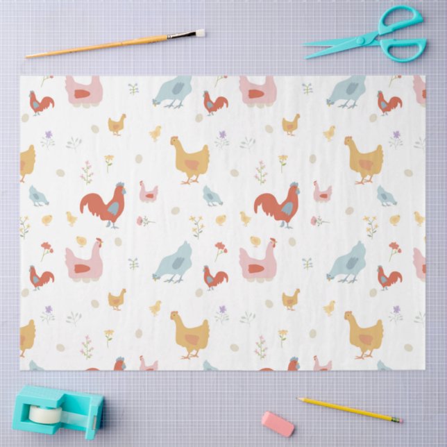 Cute Chickens Hens and Baby Chicks Tissue Paper (Craft)