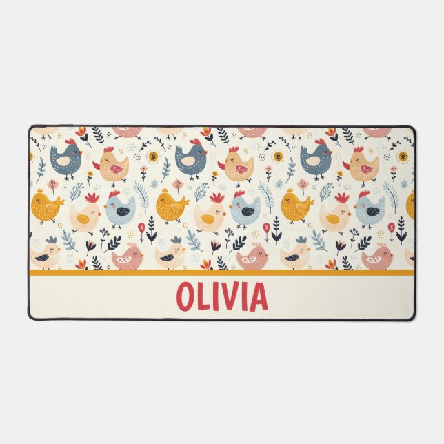Cute Chickens in the Farm Personalised Desk Mat (Front)