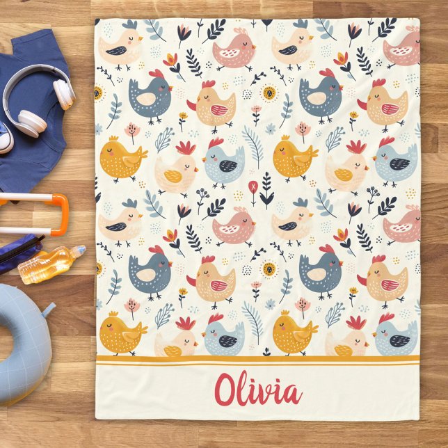 Cute Chickens in the Farm Personalised Fleece Blanket (Creator Uploaded)