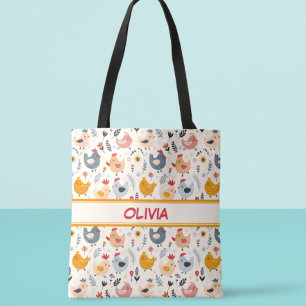 Cute Chickens in the Farm Personalised Tote Bag