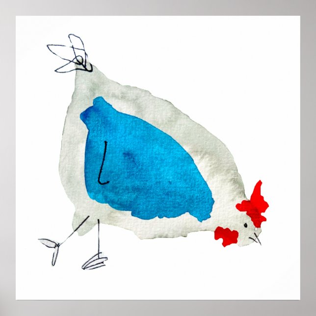 Cute chickens watercolor art poster (Front)